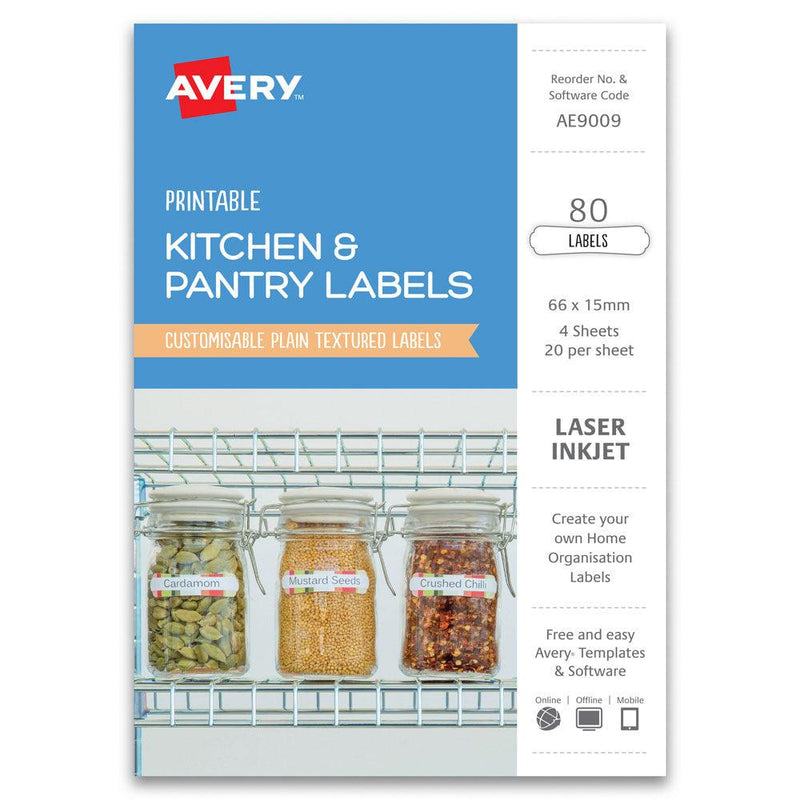 Avery Kitchen & Pantry Labels 66x15mm 20up 4 Sheets - Office Connect 2018