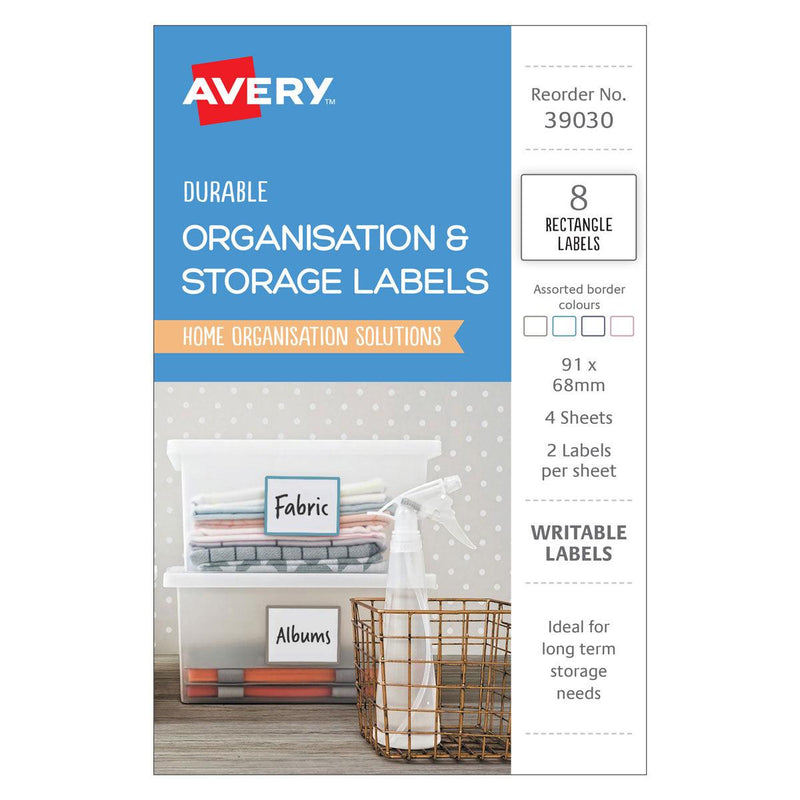 Avery Organisation & Storage Labels 91x68mm 2up 4 Sheets - Office Connect 2018