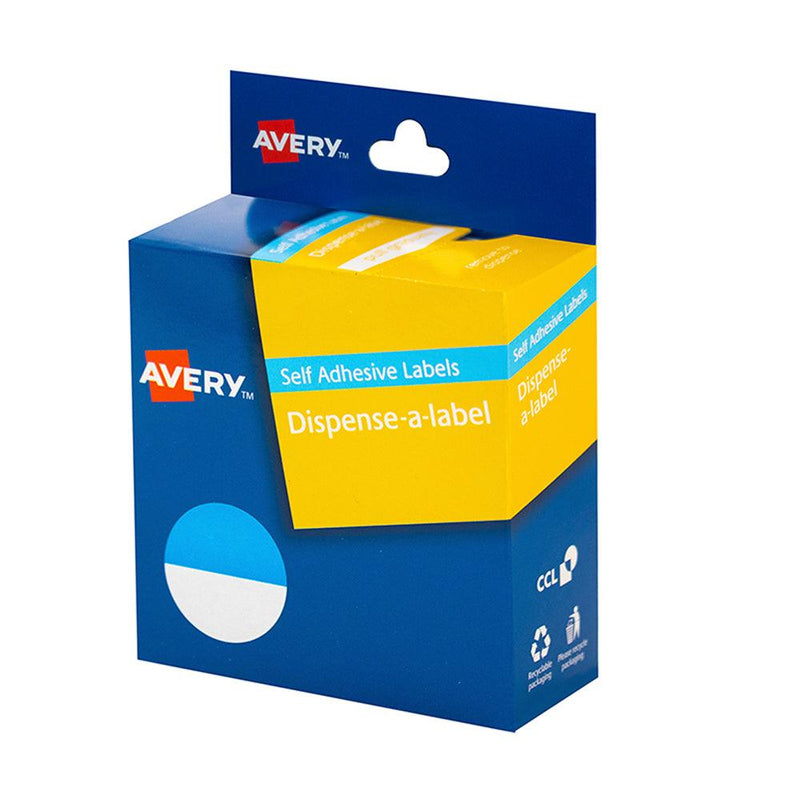 Avery Label Dispenser Blue & White Round 24mm 300 Pack - Office Connect 2018