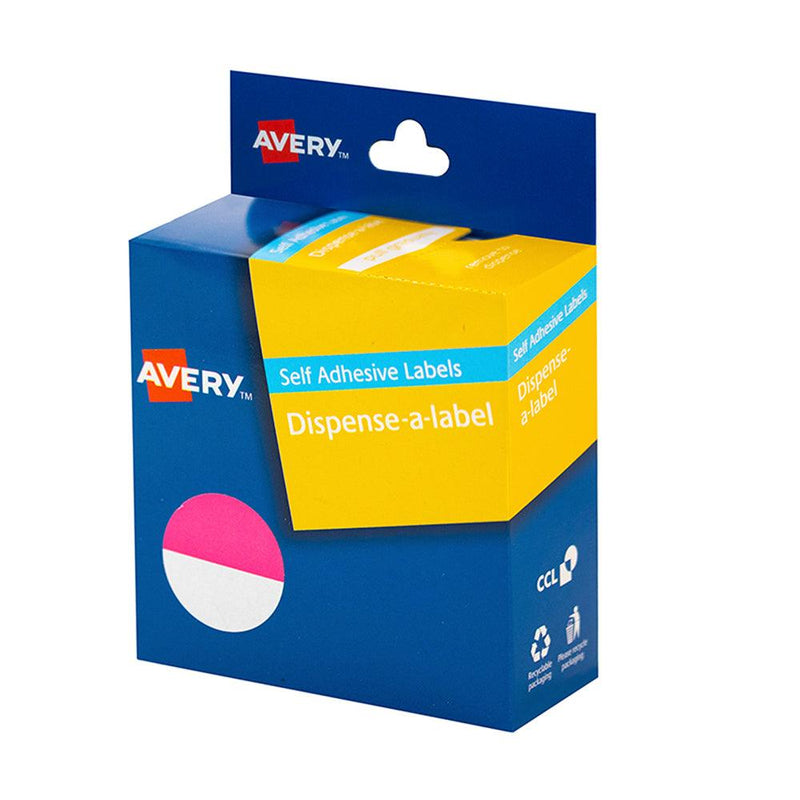 Avery Label Dispenser Pink & White Round 24mm 300 Pack - Office Connect 2018