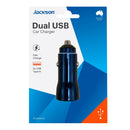 JACKSON 3.4A Dual Port In-Car Phone Charger with 2x USB-A Ports. Fast Charge 2 Devices Simultaneously. Compact Design. Black Colour. - Office Connect 2018