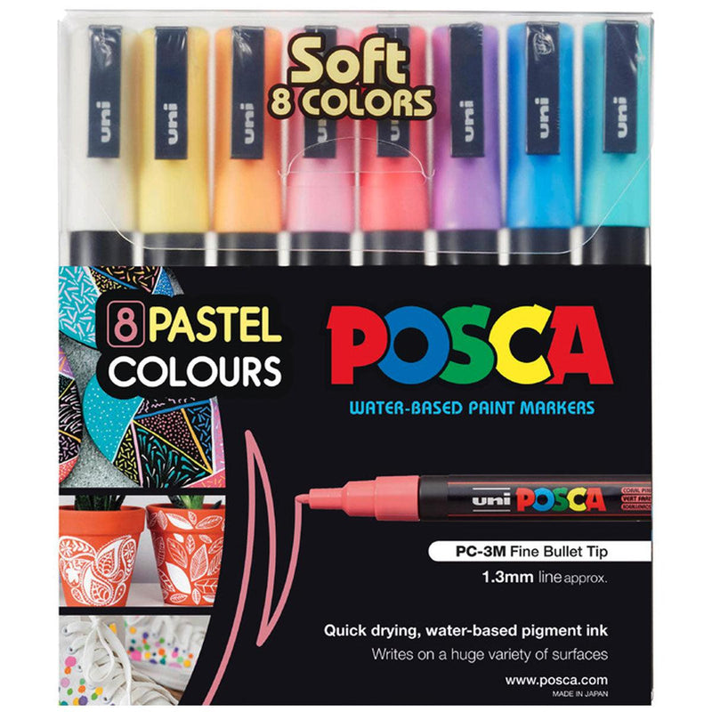 Uni Posca Marker 0.9-1.3mm 8 Piece Pastel Colours PC-3M - Office Connect 2018