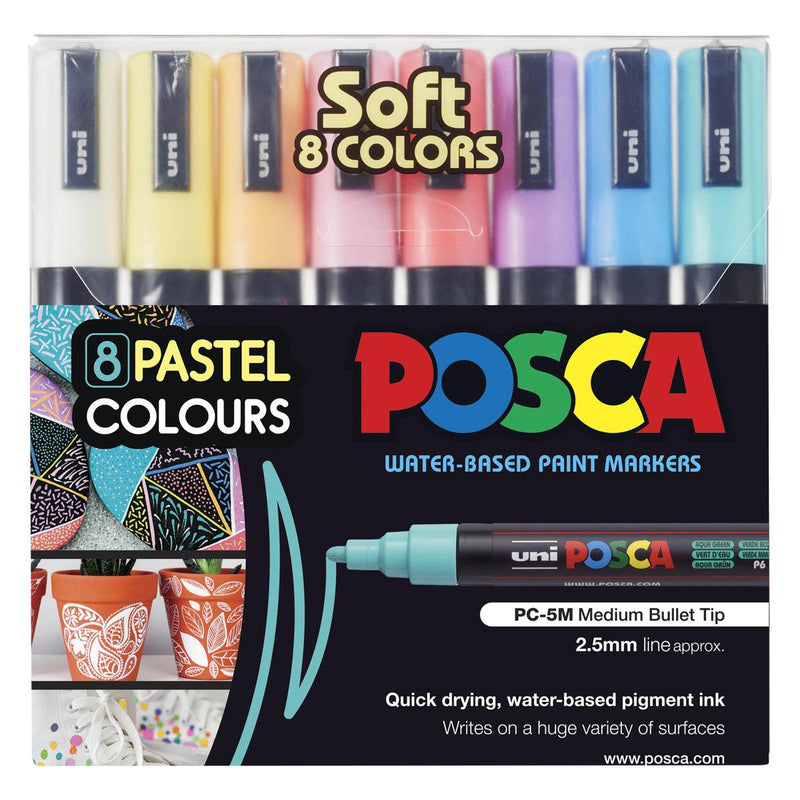 Uni Posca Marker 1.8-2.5mm 8 Piece Pastel Colours PC-5M - Office Connect 2018