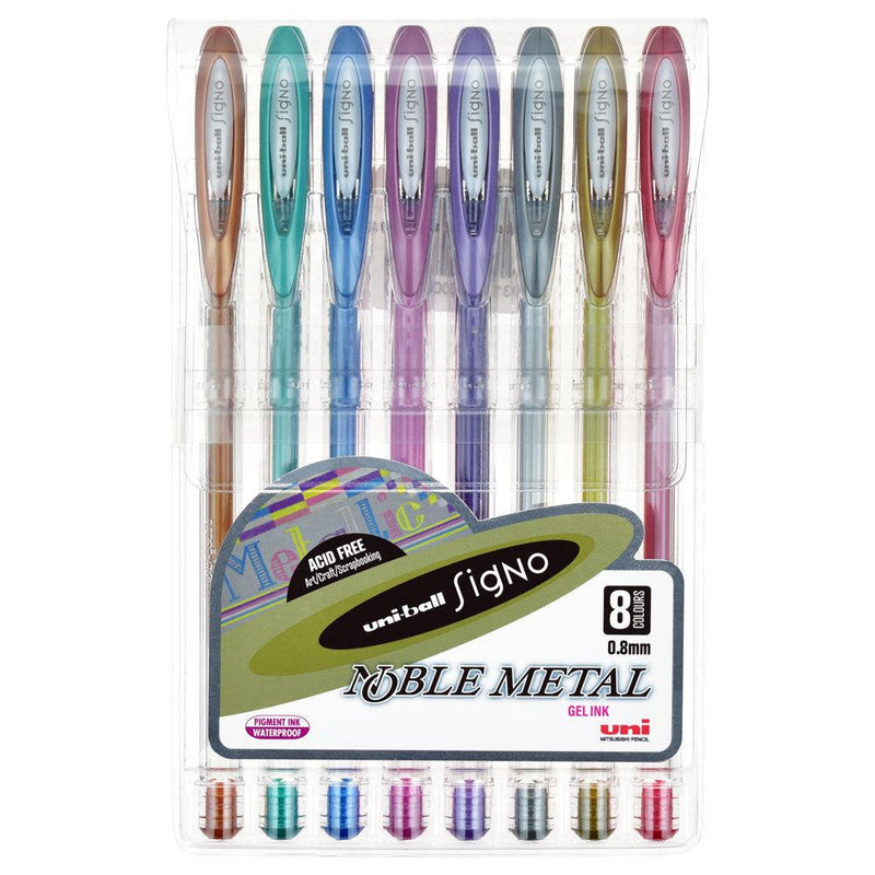 Uni-ball Signo Noble 0.8mm Metal Capped Pack 8 Asstd UM-120 - Office Connect 2018