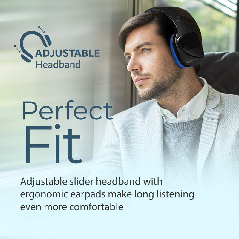 PROMATE Hi-Fi Stereo Bluetooth Wireless Over-Ear Headphones. Up to 10 Hours Playback. 300mAh Battery, Up to 10m Operating Distance, Integrated Microphone, FM 87.5-108MHz, AUX Port. Blue Colour.