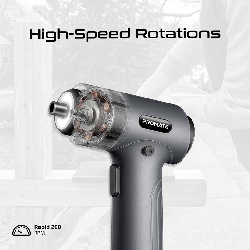 PROMATE 36-Pieces Cordless Electric DIY Hand held ScrewDriver Kit with LED Fill Light. 200RPM with 5N.m of Torque. Built-in 2500mAh Battery, USB-C Charging Port, 32 Magnetic Screwdriver Bits. - Office Connect 2018