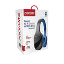 PROMATE Hi-Fi Stereo Bluetooth Wireless Over-Ear Headphones. Up to 10 Hours Playback. 300mAh Battery, Up to 10m Operating Distance, Integrated Microphone, FM 87.5-108MHz, AUX Port. Blue Colour.