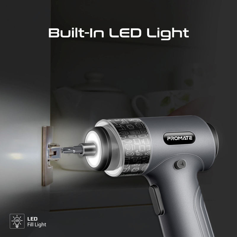 PROMATE 36-Pieces Cordless Electric DIY Hand held ScrewDriver Kit with LED Fill Light. 200RPM with 5N.m of Torque. Built-in 2500mAh Battery, USB-C Charging Port, 32 Magnetic Screwdriver Bits. - Office Connect 2018