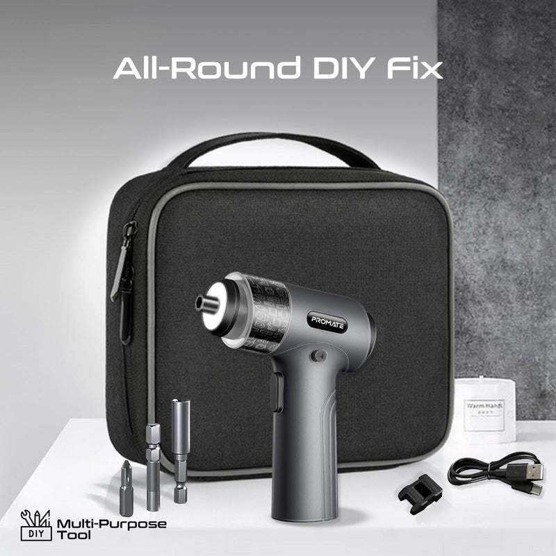 PROMATE 36-Pieces Cordless Electric DIY Hand held ScrewDriver Kit with LED Fill Light. 200RPM with 5N.m of Torque. Built-in 2500mAh Battery, USB-C Charging Port, 32 Magnetic Screwdriver Bits. - Office Connect 2018