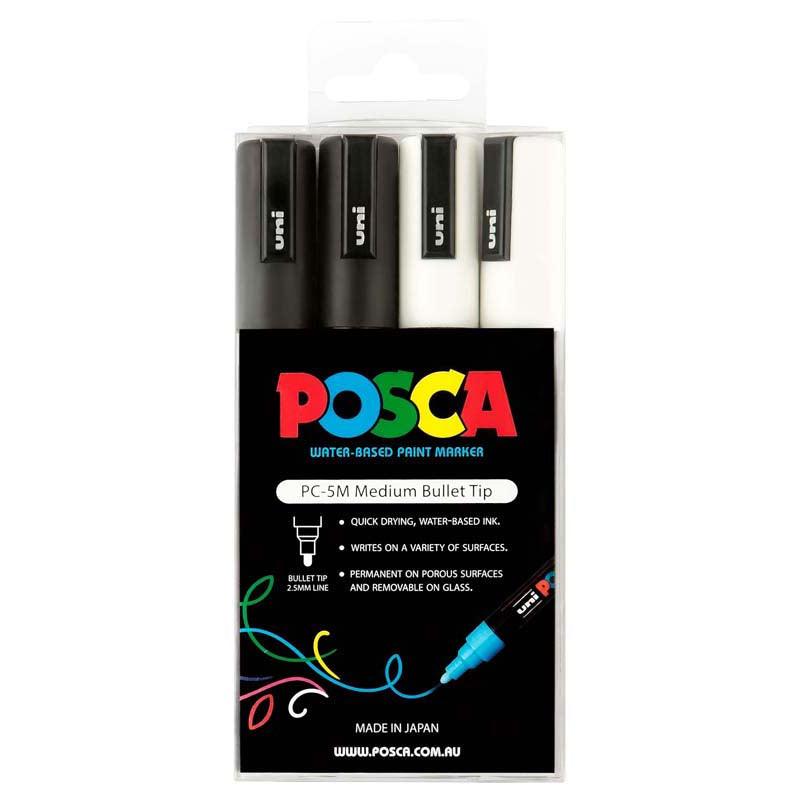 Uni Posca Marker 1.8-2.5mm 4 Pack Black White PC-5M - Office Connect 2018