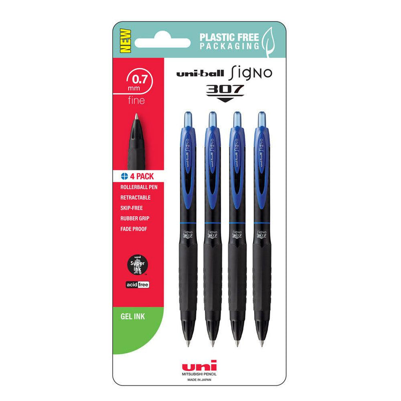 Uni Signo 307 0.7mm Fine Retractable Blue Hangsell Pk4 - Office Connect 2018