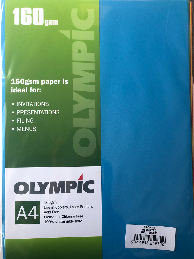 Olympic A4 Paper – 160gsm, Assorted (Pack of 15)