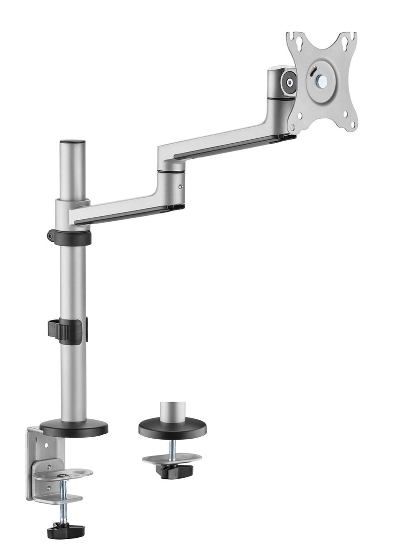 BRATECK 17"-32" Single Arm Premium Articulating Monitor Mount. Arm Extension 466mm, Built-in Cable Management, Detachable VESA Plate. Desk Clamp & Grommet Mounting Inc. Matte Grey Colour.