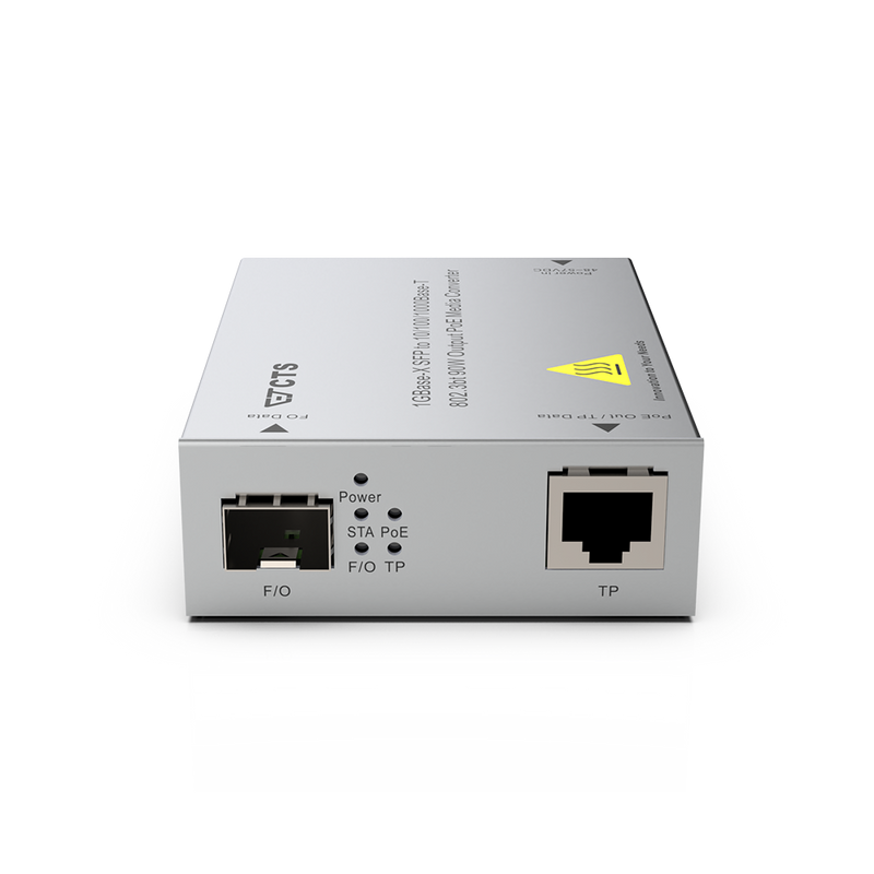 CTS 1GBase-X SFP to 10/100/1000 Base-T 802.3BT 90W Output POE Rugged Media Converter. Operating Temperature -20C to 60C (Environmental). *Optional Slim Mount & Power Supply Not Included.