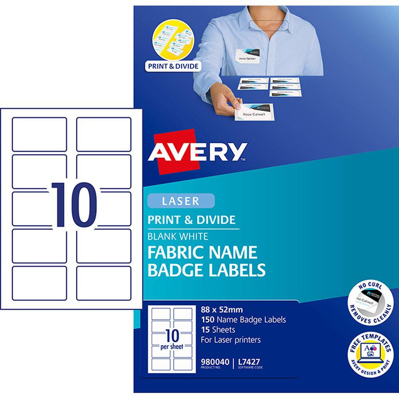 Avery Name Badge L7427 Fabric Laser 88x52mm 10up 15 Sheets - Office Connect 2018