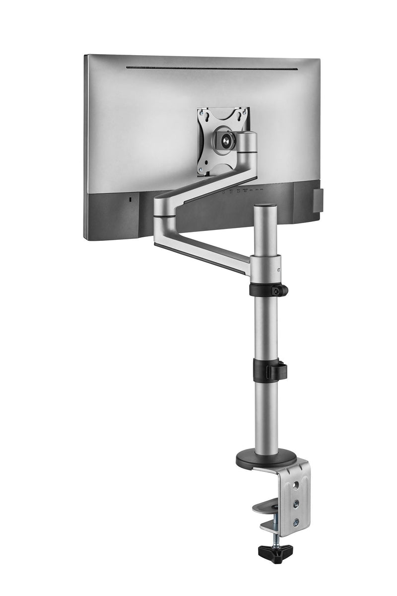 BRATECK 17"-32" Single Arm Premium Articulating Monitor Mount. Arm Extension 466mm, Built-in Cable Management, Detachable VESA Plate. Desk Clamp & Grommet Mounting Inc. Matte Grey Colour.