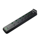JACKSON 6-Way Raptor Powerboard with Surge & Overload Protection. 6x Individual Push Button LED On/Off  Indicator Switch. Rapid Charge 30W USB Type-C PD & 30W USB Type-A. Surge Diagnostic LED. - Office Connect 2018
