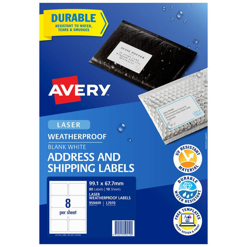 Avery Weatherproof Label L7070 99.1mmx67.7mm 8up 10 Sheets - Office Connect 2018