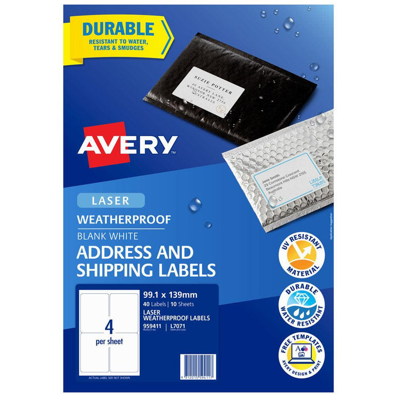 Avery Weatherproof Label L7071 99.1X139mm 4up 10 Sheets - Office Connect 2018