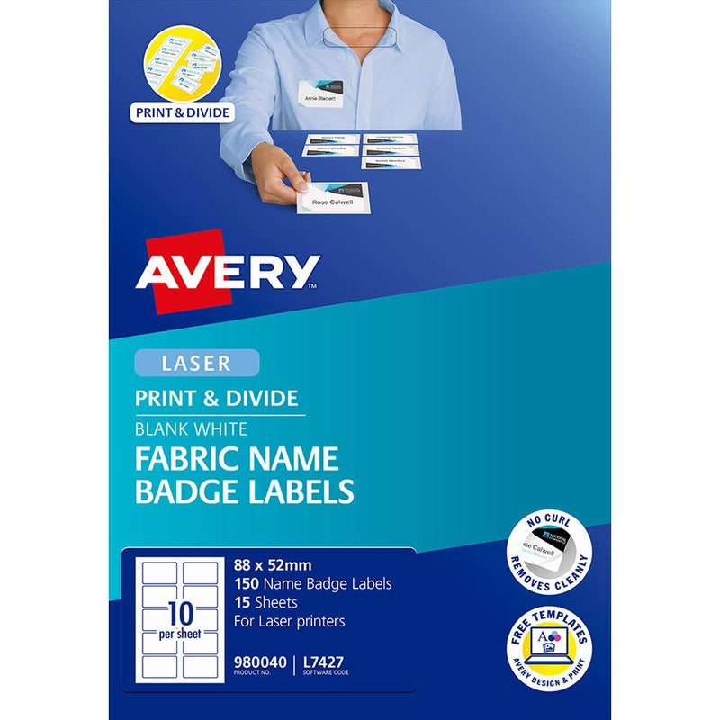 Avery Name Badge L7427 Fabric Laser 88x52mm 10up 15 Sheets - Office Connect 2018