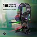 VERTUX Multi-Function Headphone Stand with 3x USB-A Ports. Includes 3.5mm Headphone & Microphone Ports. 1.5m Cable, 12 Preloaded Lighting Effects, 7.1 Surround Sound Card Built-in, Weighed Base. Black - Office Connect 2018