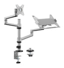 BRATECK 17"-32" Dual  Arm Premium Articulating Monitor Arm & PC Tray. Arm Extension 466mm, Built-in Cable Management, Detachable VESA Plate. Desk Clamp & Grommet Mounting Inc. Matte Grey Colour.