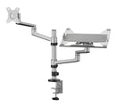 BRATECK 17"-32" Dual  Arm Premium Articulating Monitor Arm & PC Tray. Arm Extension 466mm, Built-in Cable Management, Detachable VESA Plate. Desk Clamp & Grommet Mounting Inc. Matte Grey Colour.