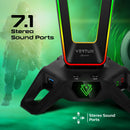 VERTUX Multi-Function Headphone Stand with 3x USB-A Ports. Includes 3.5mm Headphone & Microphone Ports. 1.5m Cable, 12 Preloaded Lighting Effects, 7.1 Surround Sound Card Built-in, Weighed Base. Black - Office Connect 2018