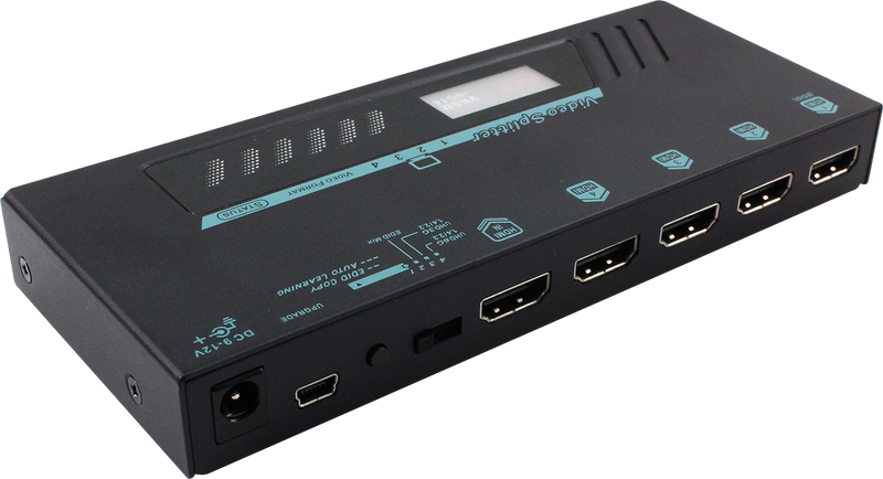 REXTRON 1 in 4 Out 18G HDMI 2.0 Splitter. Supports Ultra-HD Resolution up to 4K@60Hz Max Res: (3840x2160). LED Indicators, Supports EDID, Automatic Power Save, Easy Install. - Office Connect 2018