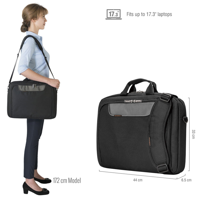 EVERKI Advance Briefcase 17.3'', Separate zippered accessory pocket, Front stash pocket, Trolley handle pass through strap, Ergonomic shoulder pad - Office Connect 2018