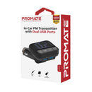 PROMATE Wireless In-Car FM Transmitter with Dual USB-A ports. Supports Handsfree. Playback from USB, MicroSD, or Flash Drive. Remote Control. LCD Display. Easy Plug-n-Play. Black Colour. - Office Connect 2018