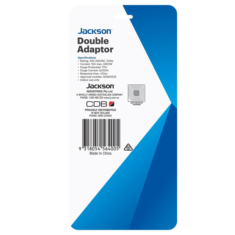 JACKSON Vertical Double Adaptor with 4,500A Surge Protection.