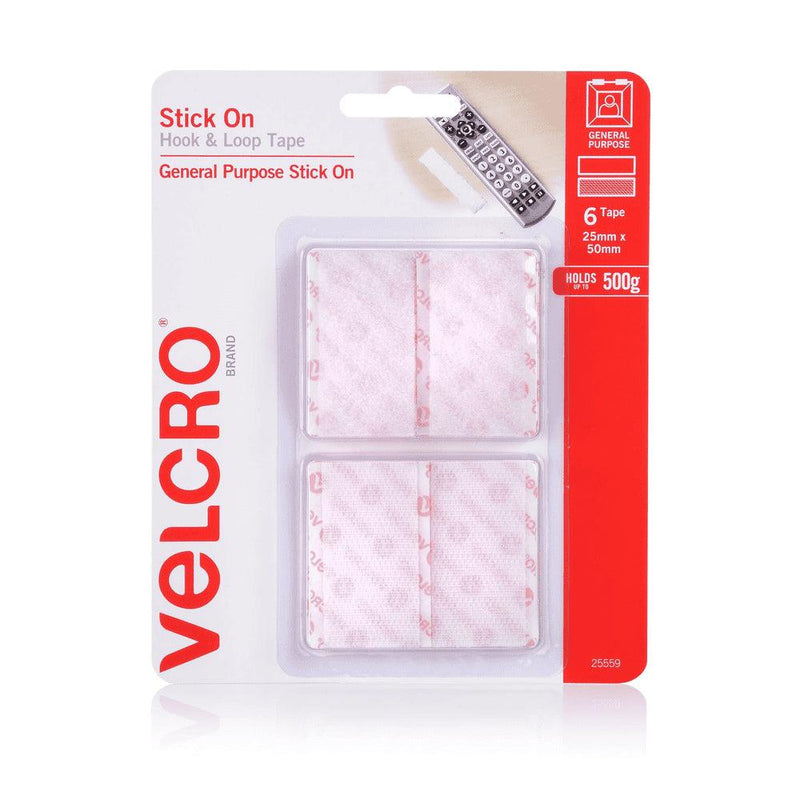 Velcro Brand 25mm x 50mm Hook & Loop Pre-Cut Stick On 6 Pack Surface Tape. - Office Connect 2018