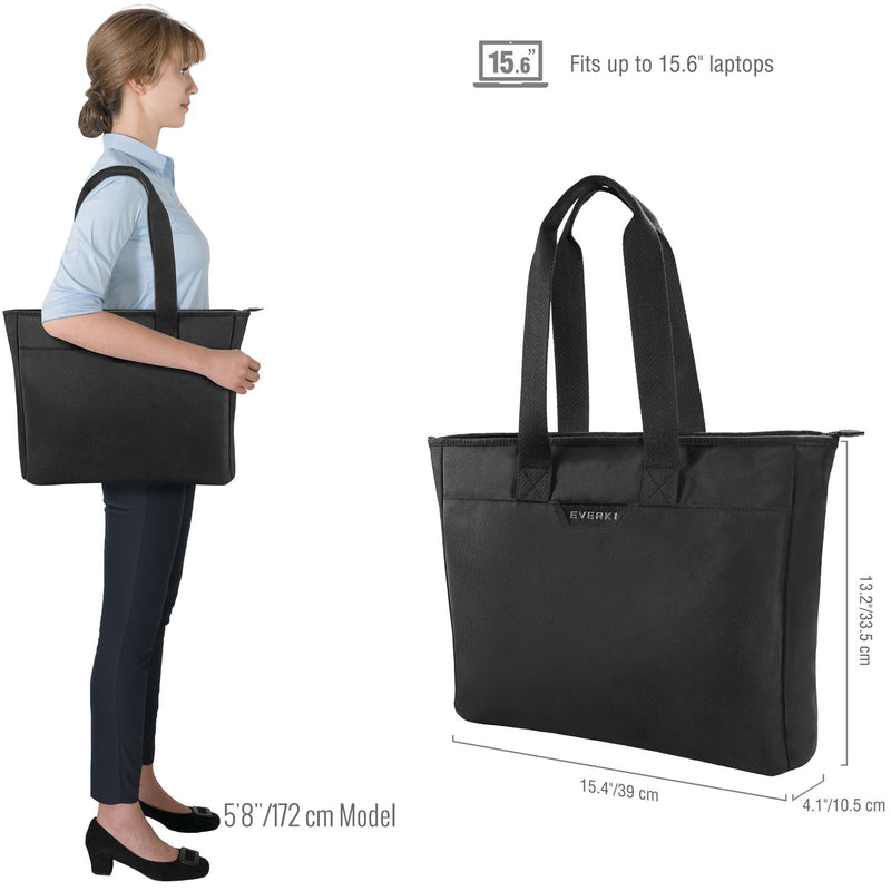 EVERKI Business Slim Tote Bag with Padded Pocket. Fits up to 15.6" Laptops. Trolley Handle Pass Through. Back Zippered Pocket to Stow Essentials. Durable Zippers. Lifetime Warranty. Black Colour