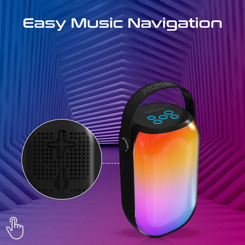 PROMATE 20W Wireless HD Bluetooth Portable Speaker with LED Lighting. Built-in 4000mAh Battery, Up to 8 Hours Playback, Built-in Sillicone Handle, Connect 2x SPECTRO-20 for Stereo Sound, IPX5 Water-Resist.