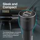 PROMATE 120W PD In-Car Phone, Tablet, Notebook/Macbook Charger. Dual USB-C Ports, 1x USB-A Port, QC 3.0, Charge 2x Devices Simultaneously, Sleek & Compact, Universal Compatibility. Black. - Office Connect 2018