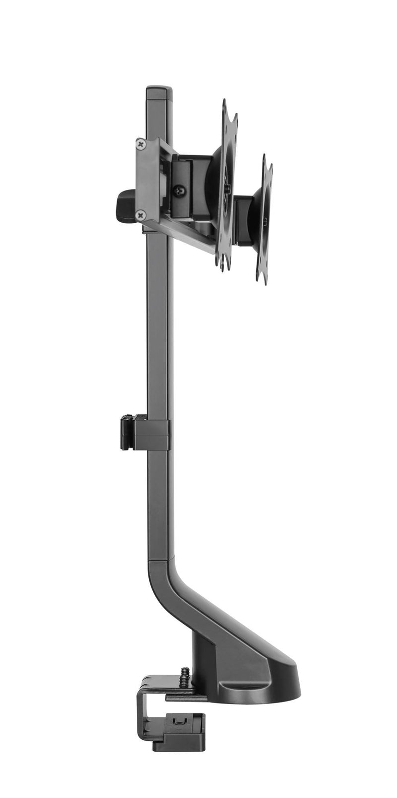 BRATECK 17-27'' Dual monitor desk mount. Sit/Stand workstation Compatible. Max load 7Kgs. Supports VESA 75x75 & 100x100. Rotate, tilt and swivel. Colour: Black.