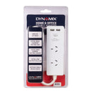 DYNAMIX 2-way Powerboard with 2x USB 2.4A Rapid Charging Ports. Includes Built-in Phone or Tablet Holder Tray. 1m Power Cable. Safety Overload Protection. For Indoor Use ONLY. - Office Connect 2018