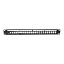 DYNAMIX Horizontal 19 1RU Unloaded 24 Port STP Patch Panel, with Rear Cable Management bar. Includes Earthing Wire and Plastic Labelling Kit. RoHS, Numbered 1-24 - Office Connect 2018