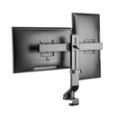 BRATECK 17-27'' Dual monitor desk mount. Sit/Stand workstation Compatible. Max load 7Kgs. Supports VESA 75x75 & 100x100. Rotate, tilt and swivel. Colour: Black.