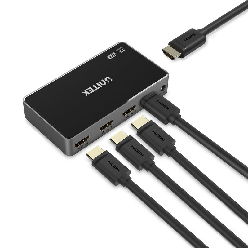 UNITEK 1-In-4-Out 4K HDMI 1.4 Splitter. Supports up to 4K@30Hz (UHD) resolution (3840 x 2160) and Compatible for 480p, 720p, 1080i, 1080p. Power Adaptor Included. - Office Connect 2018