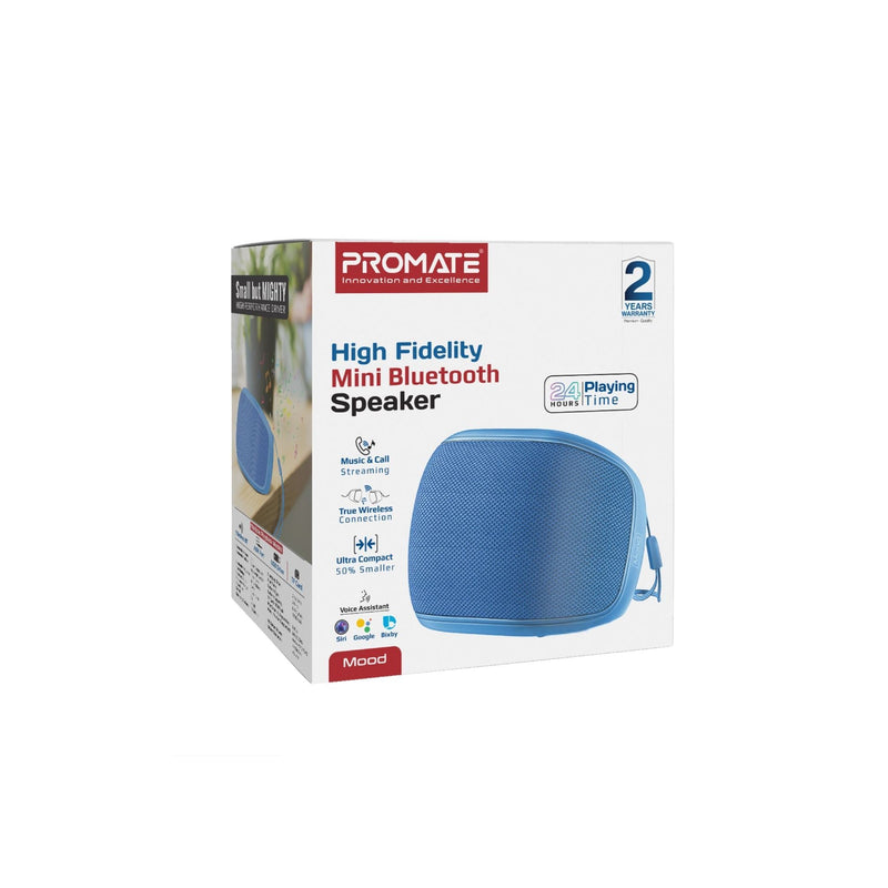 PROMATE 5W Wireless HD Bluetooth Portable Speaker with Built-in Lanyard. Battery Capacity 1200mA, Up to 24 Hours Playback, Supports Handsfree, Charge Time 2-3 Hours, IPX4 Water-Resist. Blue Colour - Office Connect 2018