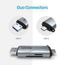 UNITEK 2-in-1 SD 3.0 Card Reader. Dual USB-A & USB-C Connectors. Supports 5Gbps Fast Trasfer Speed, Plug & Play, Alluminium Alloy Body, Space Grey. - Office Connect 2018