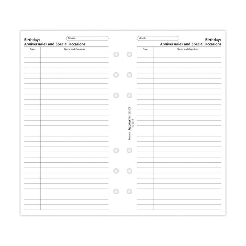 Filofax Personal Special Occasions Refill - Office Connect 2018