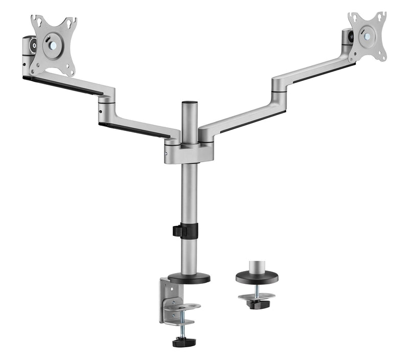 BRATECK 17"-32" Dual  Arm Premium Articulating Monitor Mount. Arm Extension 447mm, Built-in Cable Management, Detachable VESA Plate. Desk Clamp & Grommet Mounting Inc. Matte Grey Colour. - Office Connect 2018