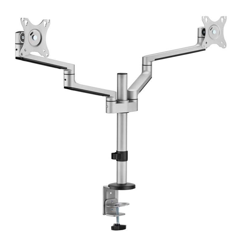 BRATECK 17"-32" Dual  Arm Premium Articulating Monitor Mount. Arm Extension 447mm, Built-in Cable Management, Detachable VESA Plate. Desk Clamp & Grommet Mounting Inc. Matte Grey Colour. - Office Connect 2018