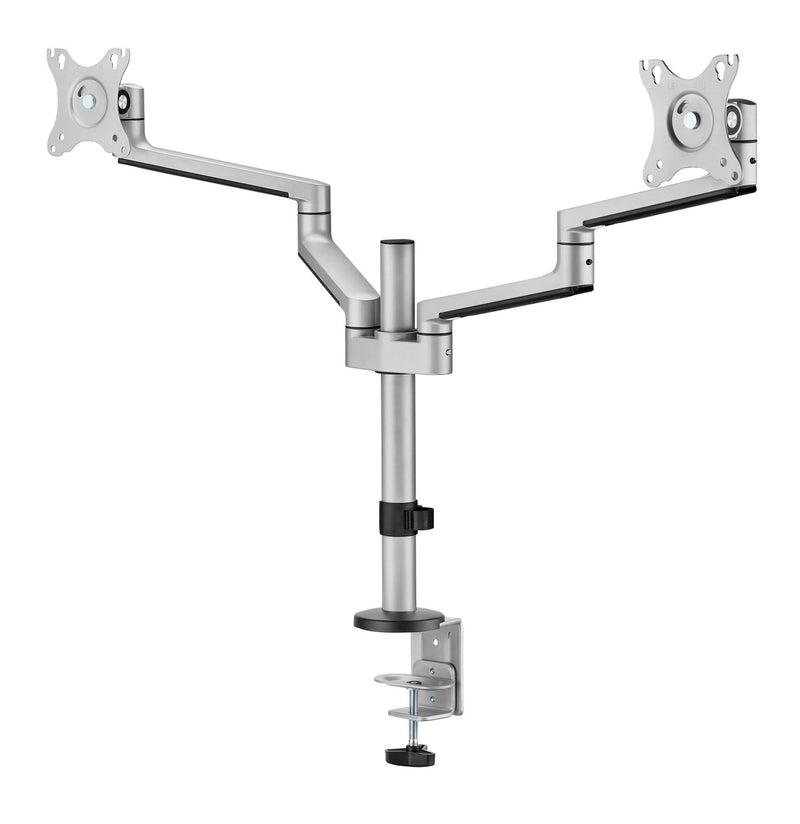 BRATECK 17"-32" Dual  Arm Premium Articulating Monitor Mount. Arm Extension 447mm, Built-in Cable Management, Detachable VESA Plate. Desk Clamp & Grommet Mounting Inc. Matte Grey Colour. - Office Connect 2018