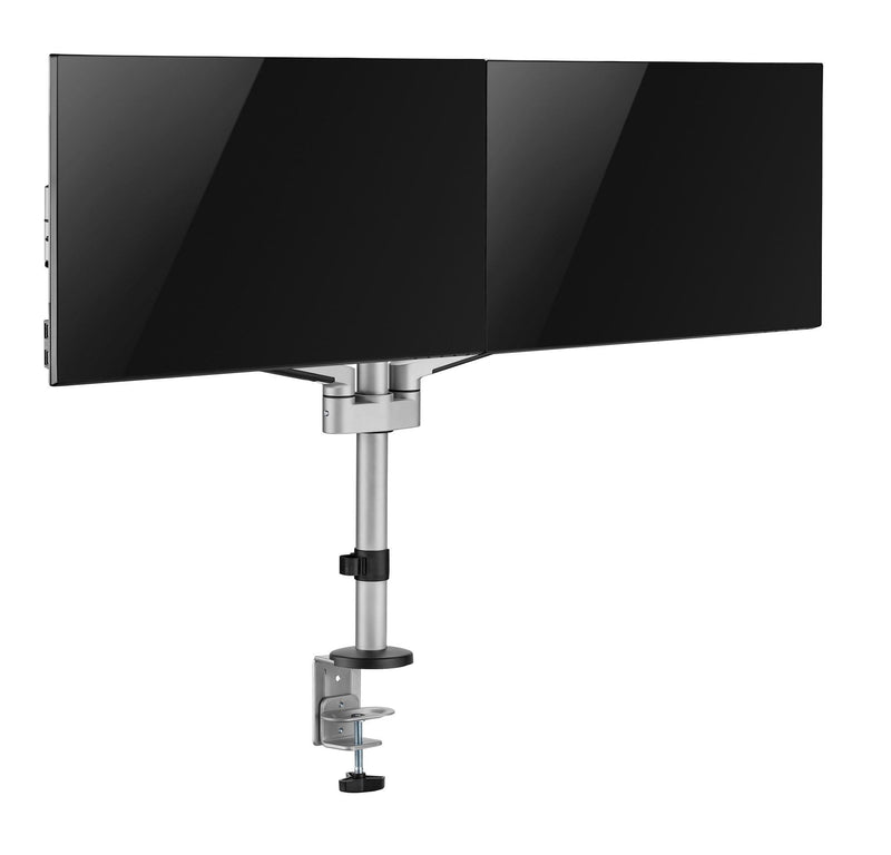 BRATECK 17"-32" Dual  Arm Premium Articulating Monitor Mount. Arm Extension 447mm, Built-in Cable Management, Detachable VESA Plate. Desk Clamp & Grommet Mounting Inc. Matte Grey Colour. - Office Connect 2018