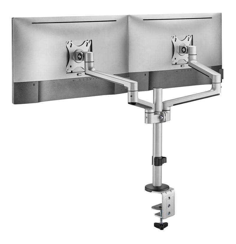 BRATECK 17"-32" Dual  Arm Premium Articulating Monitor Mount. Arm Extension 447mm, Built-in Cable Management, Detachable VESA Plate. Desk Clamp & Grommet Mounting Inc. Matte Grey Colour. - Office Connect 2018