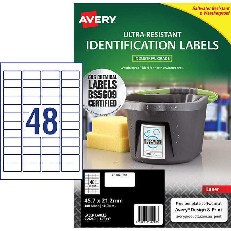 Avery Ultra Resistant ID Label L7911 White Laser 45.7x21.2mm 48up 10 Sheets - Office Connect 2018